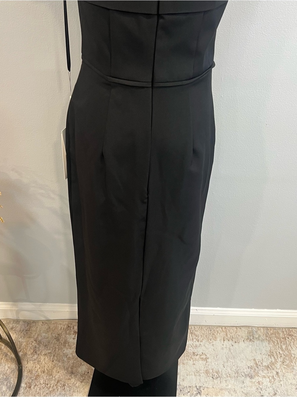 Mac Duggal Black Sheer Lace Illusion Crepe Cap Sleeve Midi Cocktail Dress - Picture 14 of 17